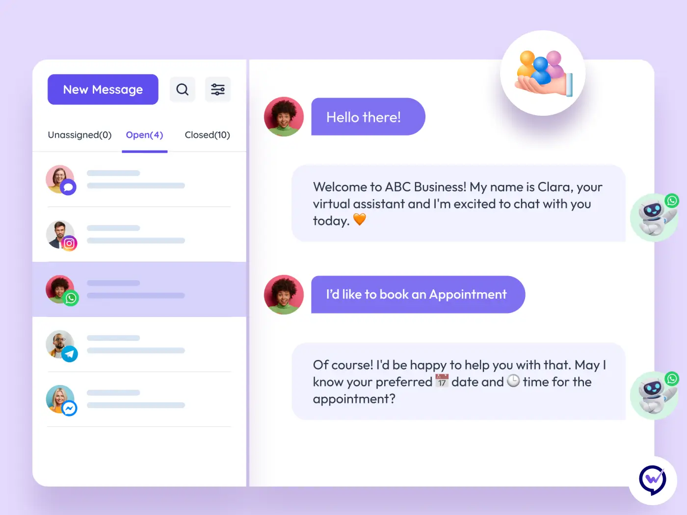 Omnichannel customer support inbox on Whautomate