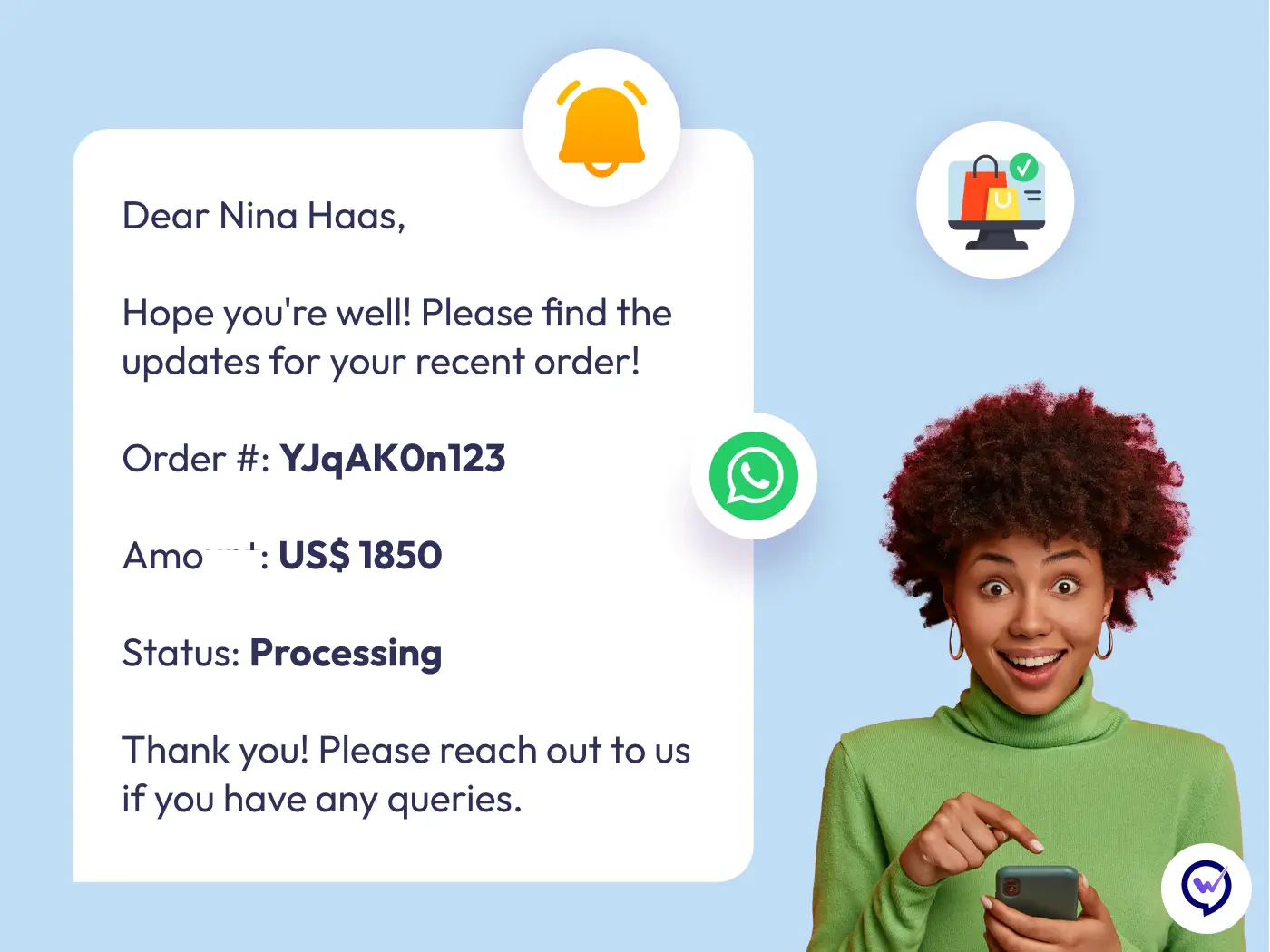Order, shipping and delivery updates on Whautomate