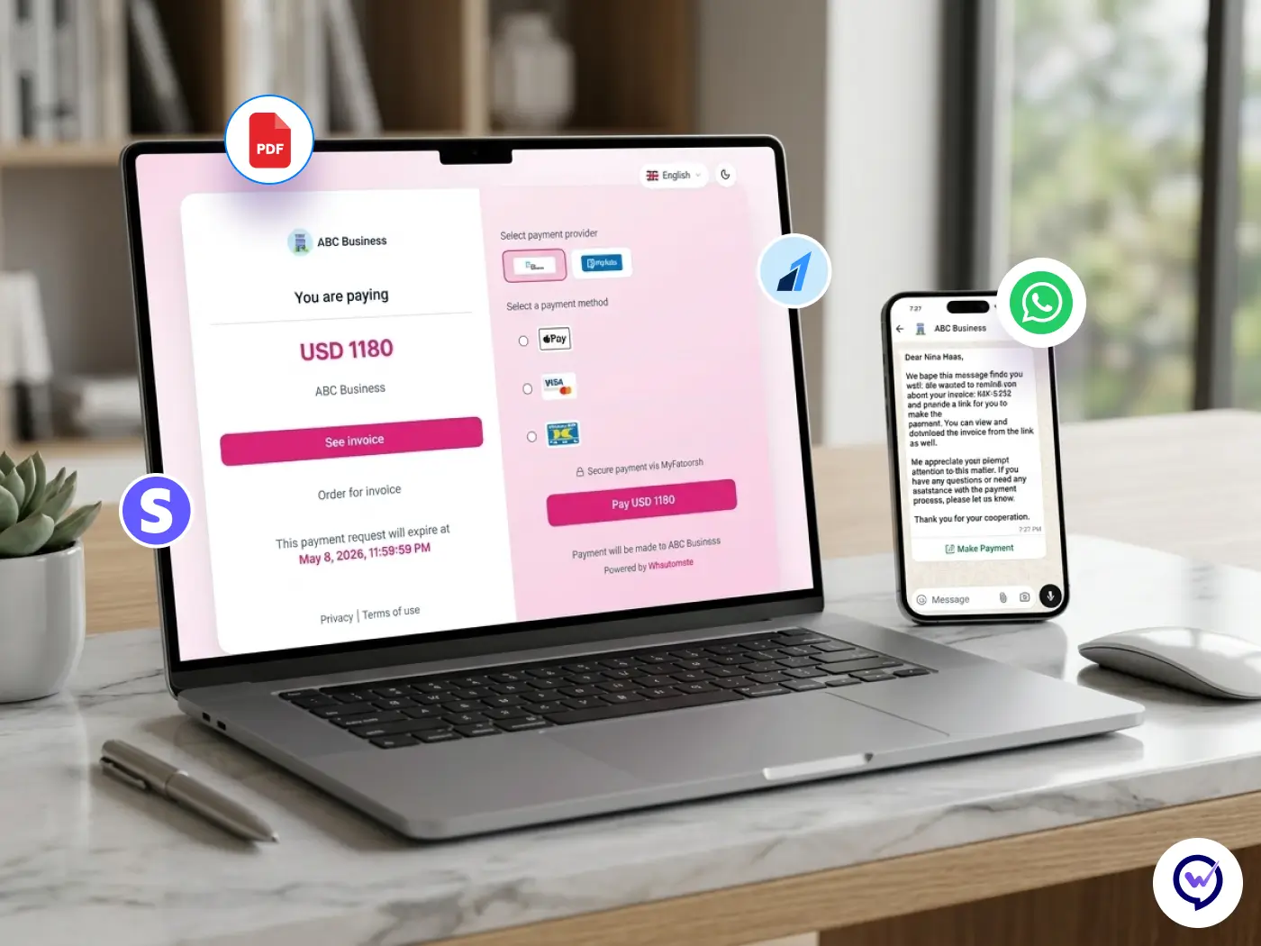WhatsApp invoices and payment links on Whautomate